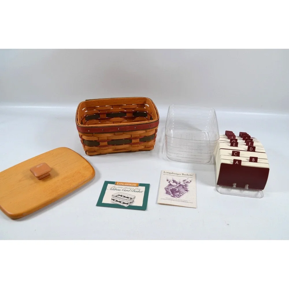 Longaberger 1996 Father's Day Address Rolodex Basket w Lid Protector and Cards